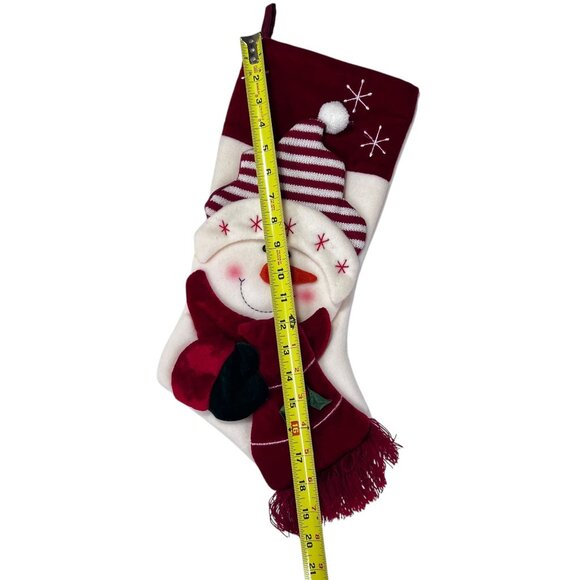 Christmas Snowman Holiday Stocking Red White Pom-pom Knit Hat Scarf 3D Puffy - Picture 4 of 8